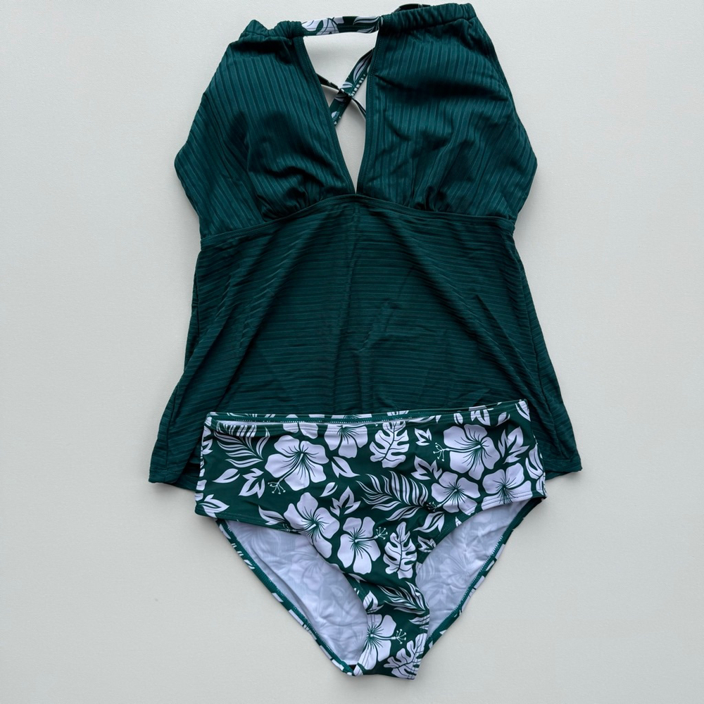 Women's Unbranded Green & White Floral Bikini Set L